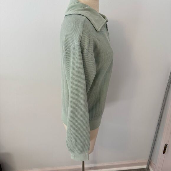 Thread & Supply Aqua Gray Ribbed Quarter-Zip Pullover Sweater Size Small - Picture 4 of 7